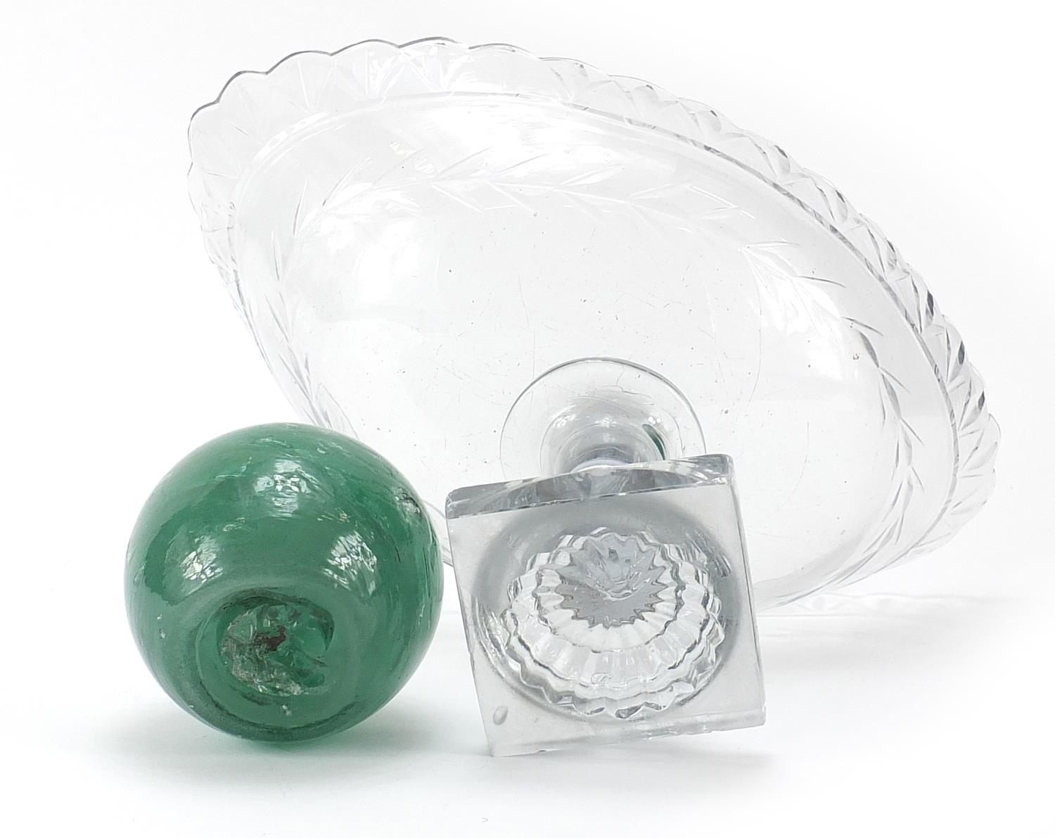 Late 18th/early 19th century cut glass pedestal centrepiece and a green glass dump weight, the - Image 3 of 3