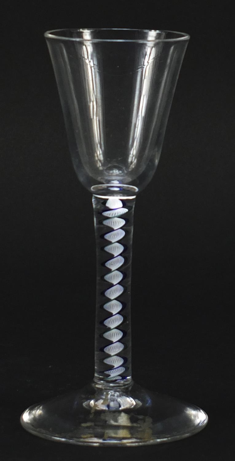 Antique wine glass with blue and white opaque twist stem, 15cm high - Image 2 of 3