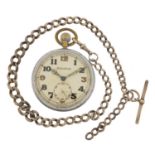 Jaeger Lecoultre, gentlemen's British Military issue open face pocket watch on a graduated silver