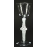 18th century wine glass having knopped stem with multiple opaque twists, 15.5cm high