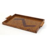 Rectangular Art Deco wooden serving tray with twin handles, 48.5cm wide