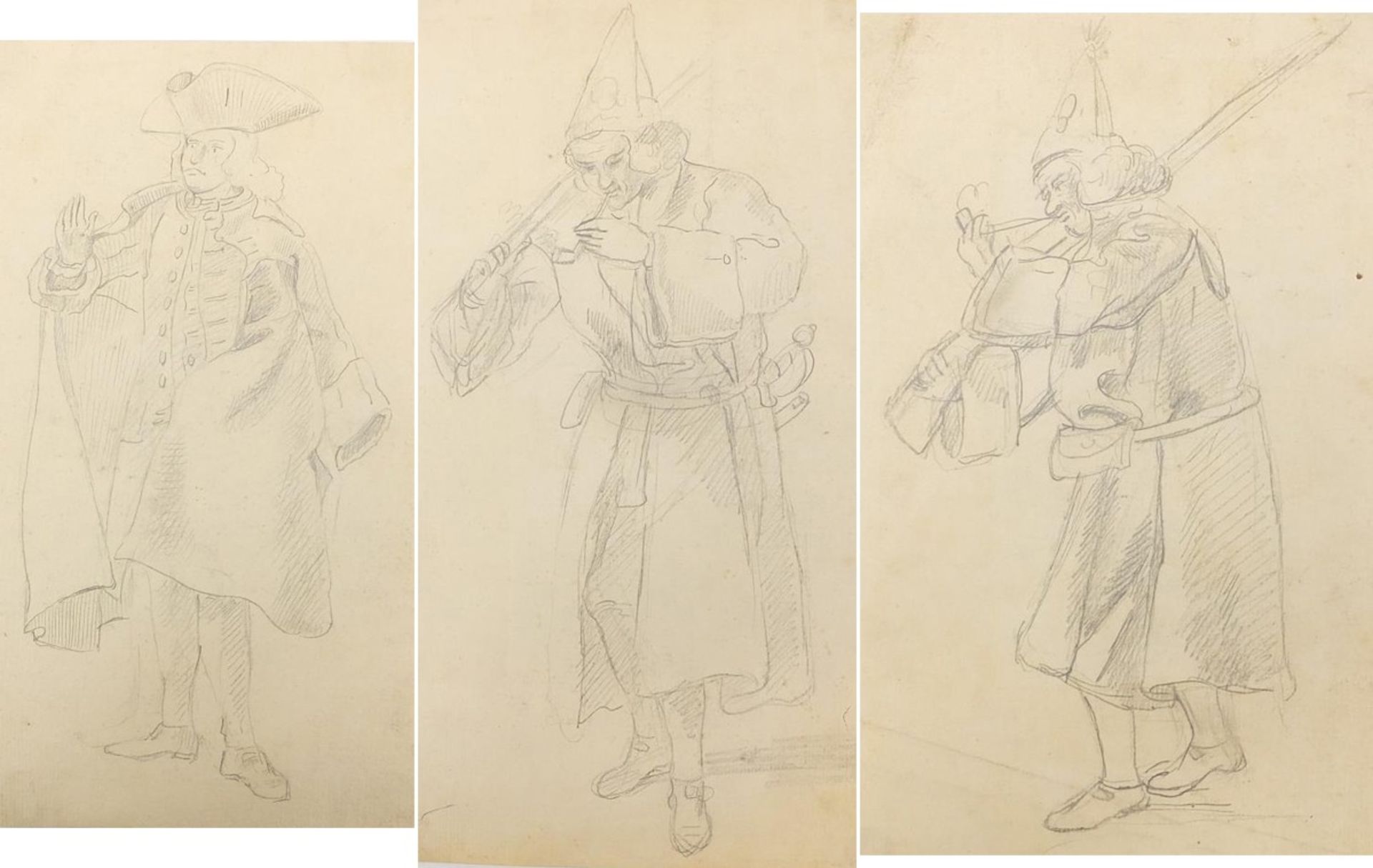 School of George Hayter - Gentlemen wearing naval and military dress, set of three pencil drawings