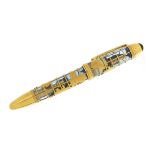 Montblanc, 18ct gold overlaid John Harrison 333 skeleton fountain pen with world map set with a
