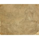 Classical scene with figure praying, antique Italian Old Master pencil on paper, various