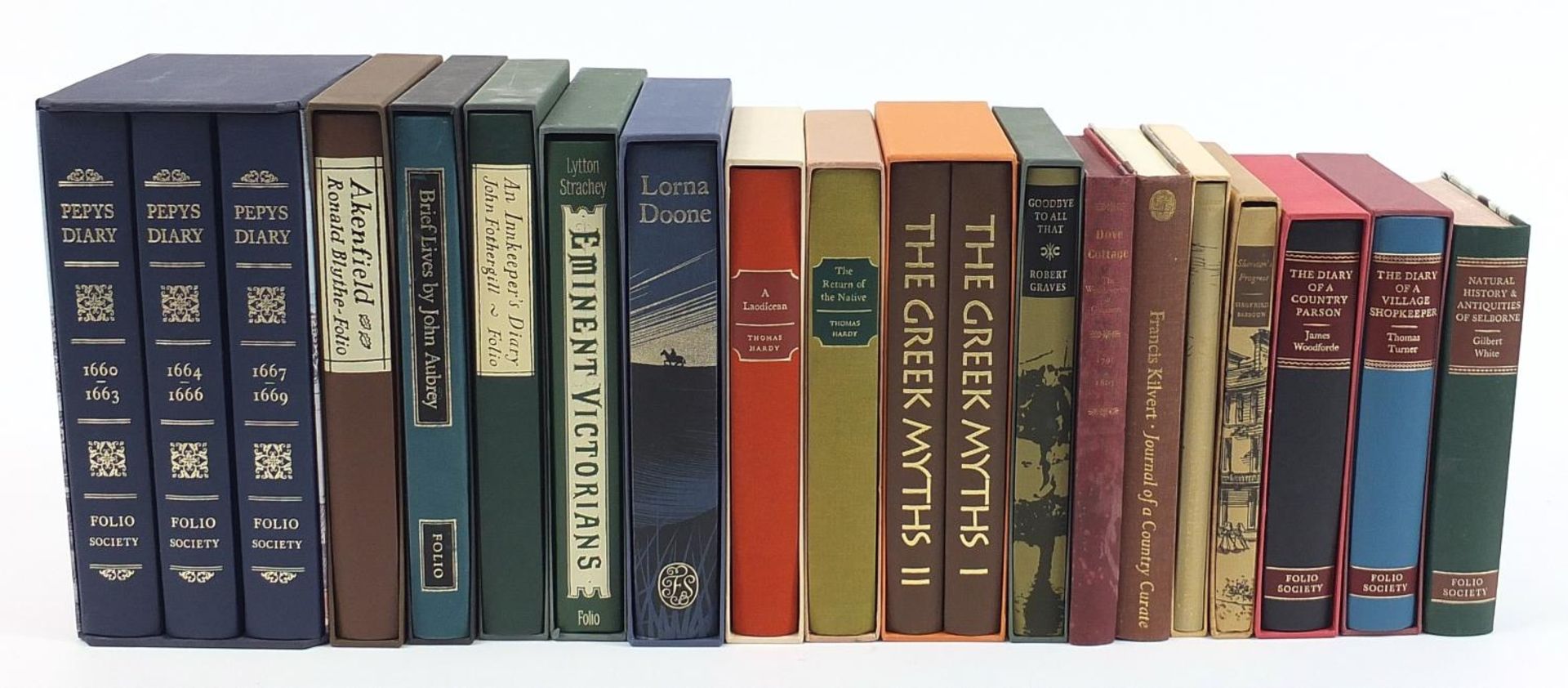 Folio Society hardback books, mostly with slip cases including Pepys' Diary, The Greek Myths and