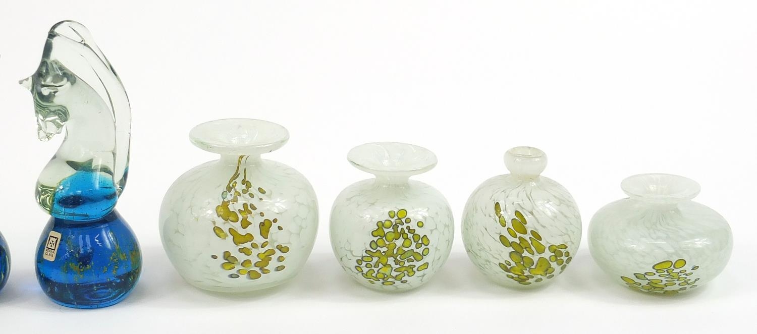 Mdina glass paperweights and vases including two seahorse paperweights, the largest 16cm high - Image 3 of 5