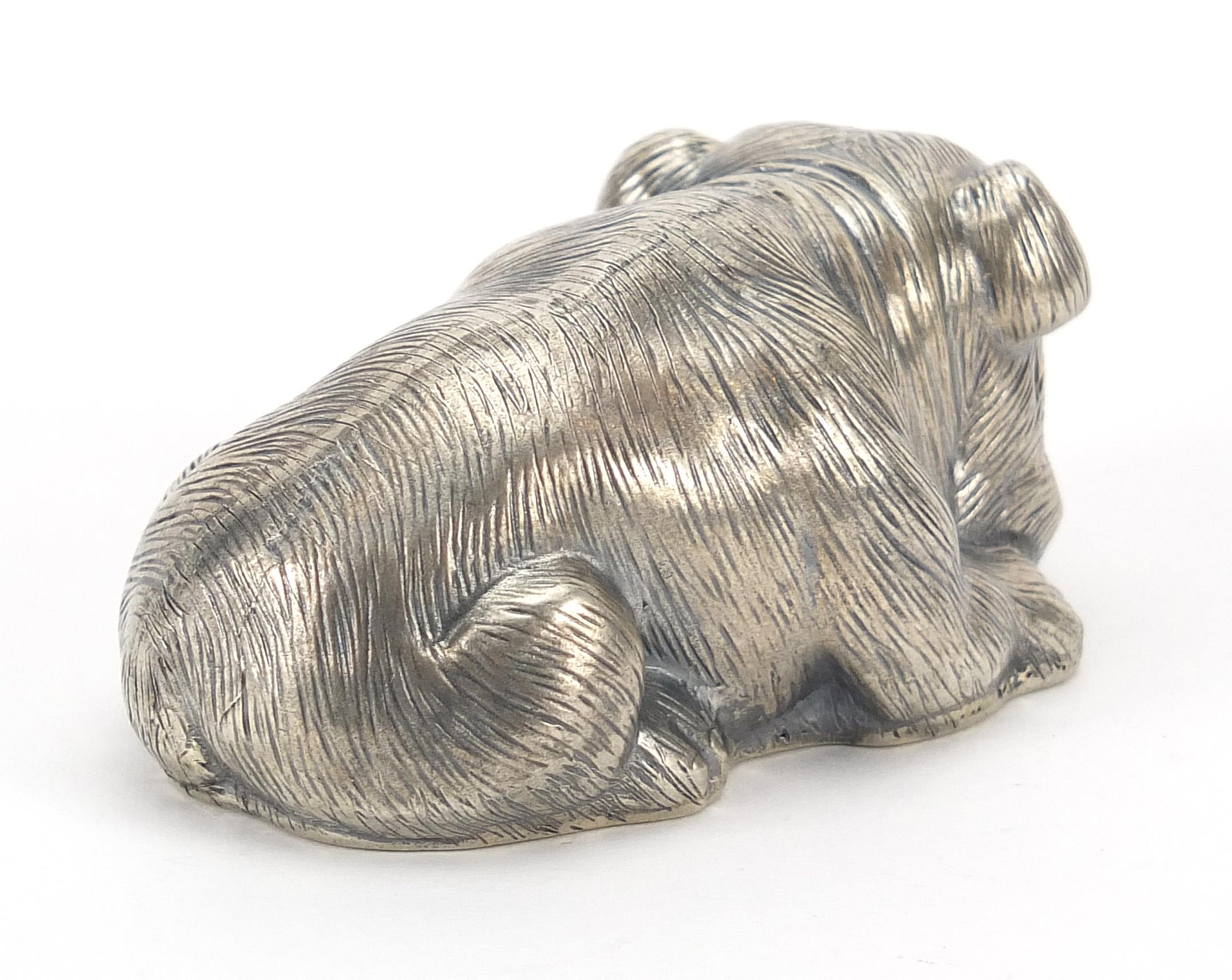 Silver English Bulldog paperweight with ruby eyes, impressed Russian marks to the base, 6.5cm - Image 2 of 4