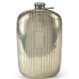 Art Deco Napier sterling silver hip flask with engine turned decoration, 16cm high, 173.5g