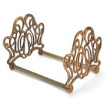 Art Nouveau coppered brass sliding book rack, 21cm adjusting to 36cm