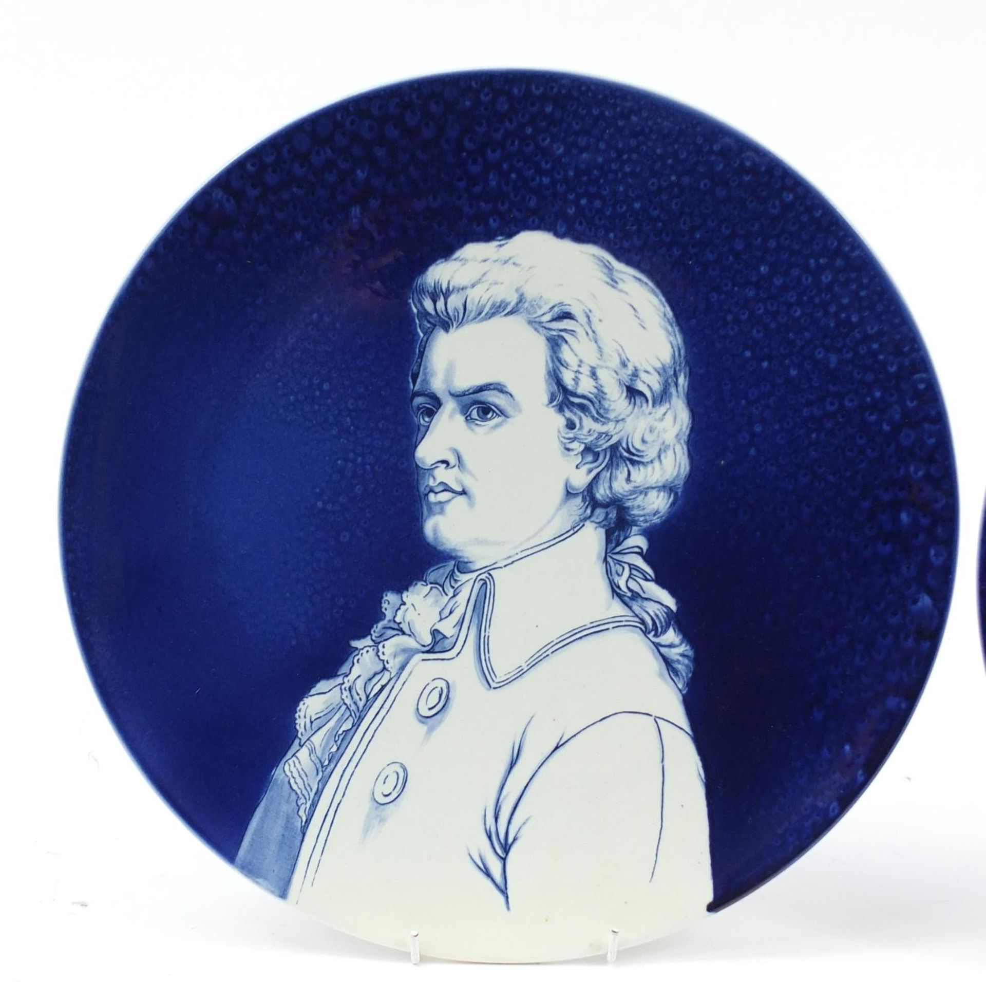 Pair of Villeroy & Boch pottery wall chargers hand painted with busts of Mozart and Goethe, 35cm - Image 2 of 6