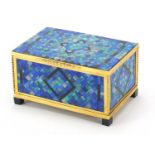 Continental opalescent, hardstone and agate micro mosaic type casket with 18ct gold mounts, the gold