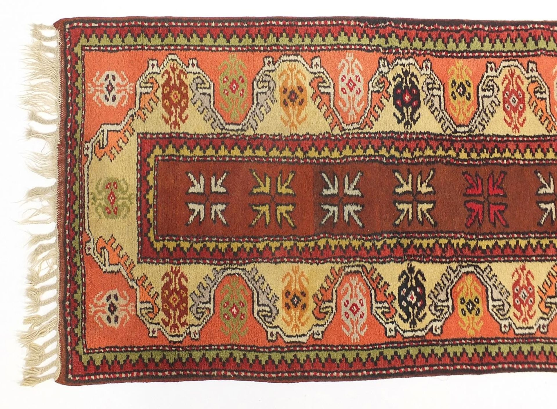 Rectangular Middle Eastern carpet runner having and all over geometric design, 275cm x 75cm - Image 2 of 5