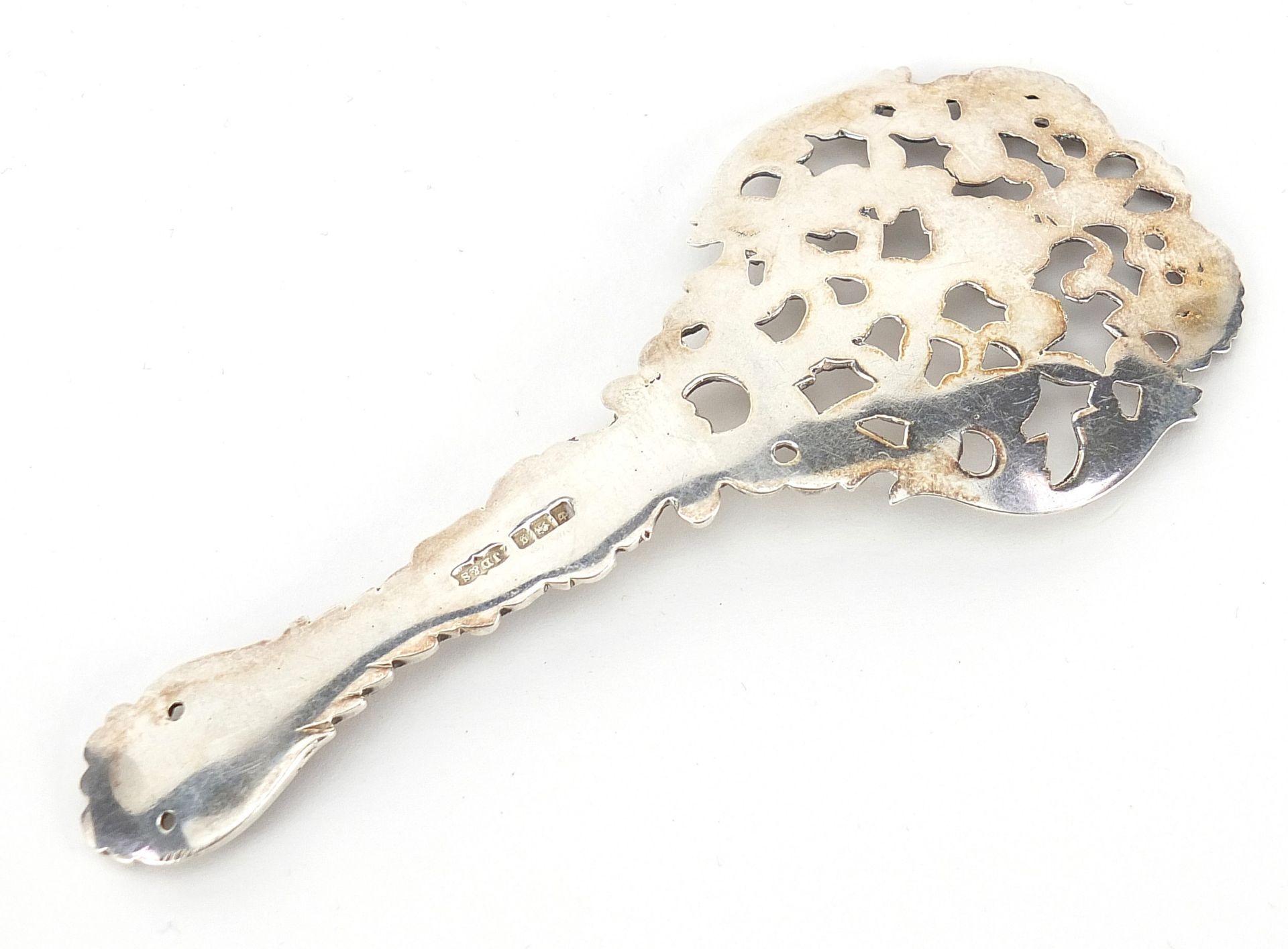 James Dixon & Sons Ltd, Victorian silver spoon pierced and embossed with a figure amongst flowers, - Image 2 of 3