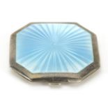 Turner & Simpson Ltd, silver and blue guilloche enamel compact, Birmingham 1955, 7.5cm wide, 115.0g