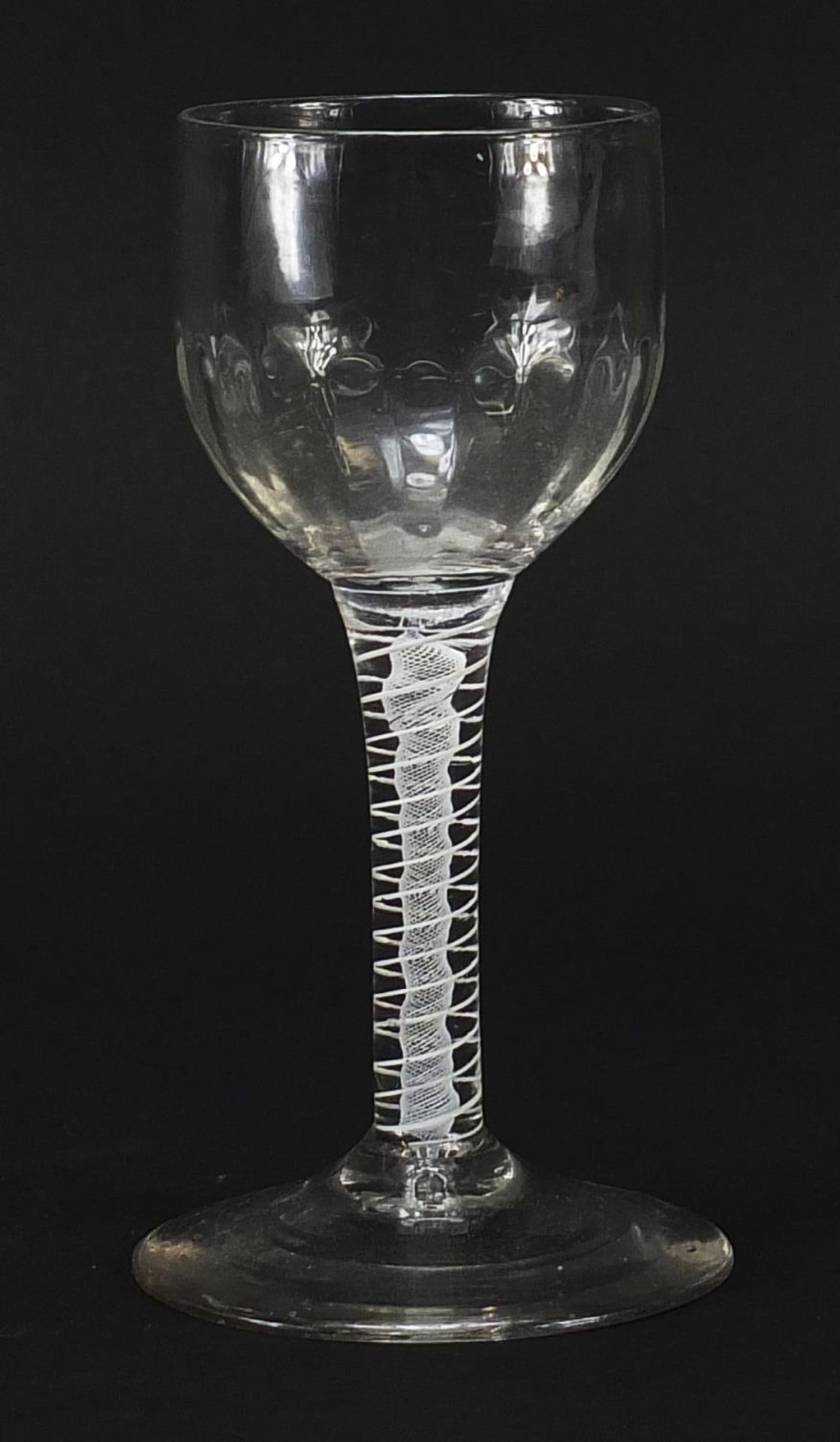 18th century wine glass with opaque twist stem and facetted bowl, 15cm high - Image 2 of 3