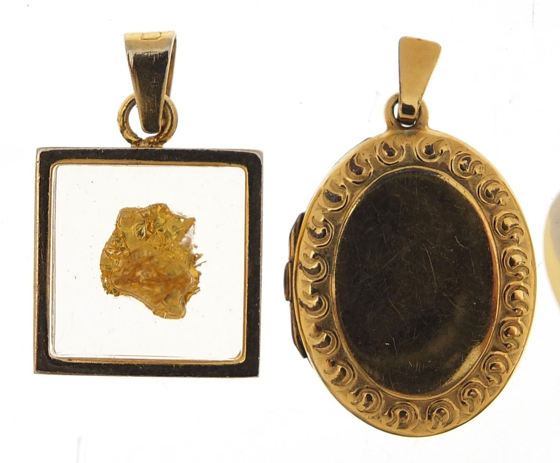 Three gold coloured pendants and a rolled gold locket including a cameo, the largest 2.8cm high, - Image 2 of 5