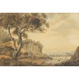 Circle of Paul Sandby - Continental landscape with water and buildings, 18th century watercolour