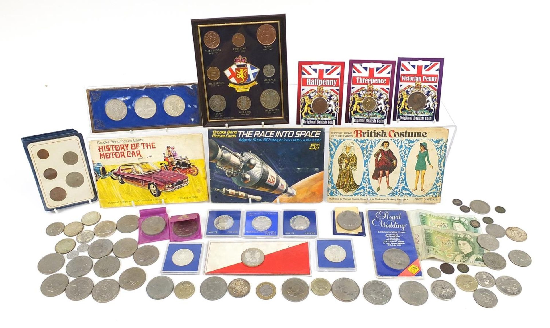 Antique and later British and world coinage, bank notes and cigarette cards including dollars,