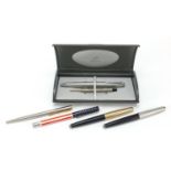 Group of vintage and later Parker fountain pens and ballpoint pens