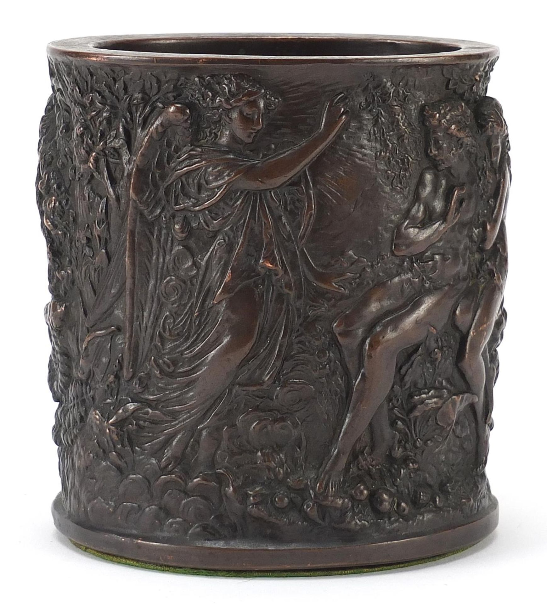 Classical patinated bronze vase decorated in relief with figures, 14cm high - Image 2 of 3