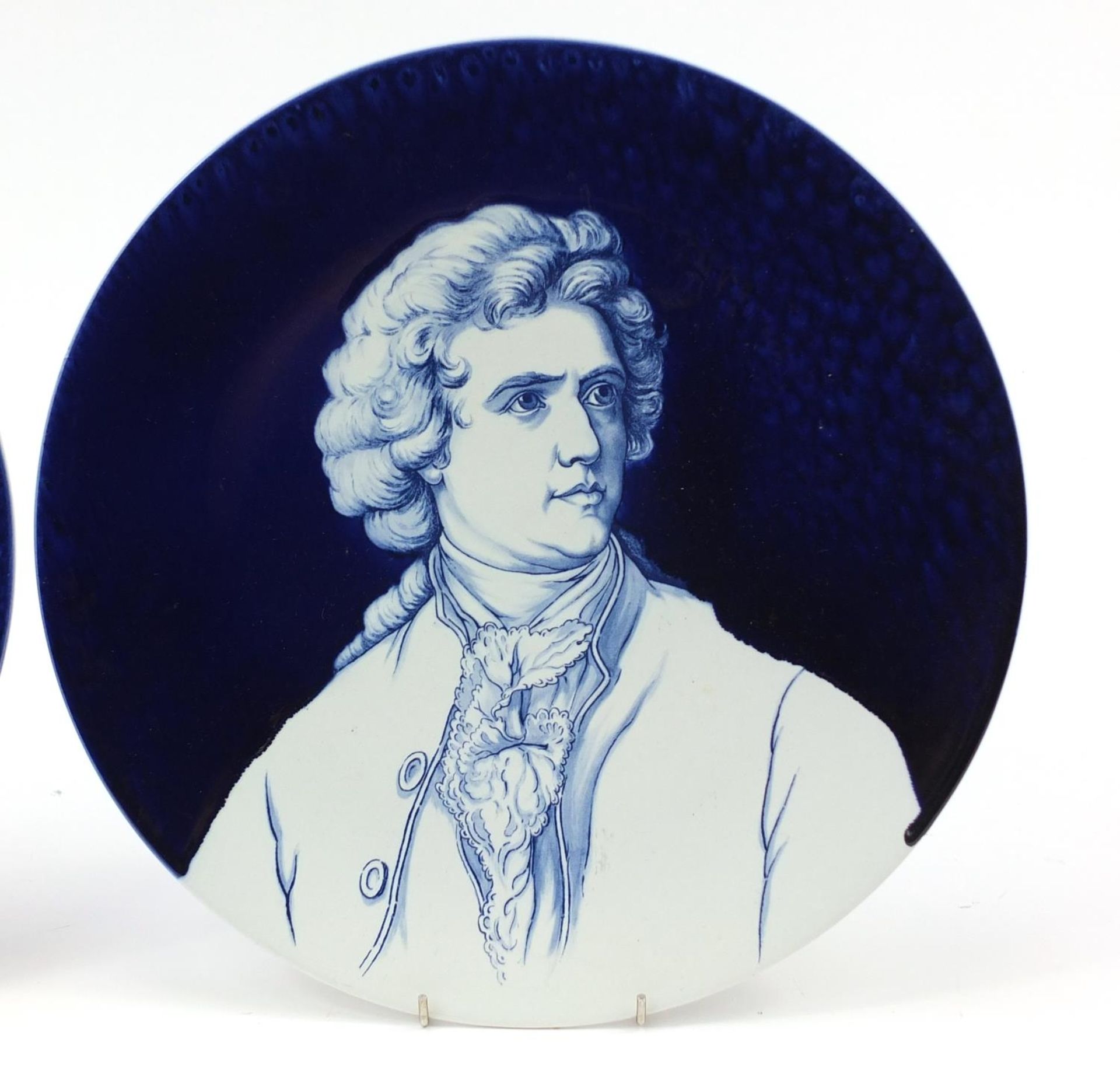 Pair of Villeroy & Boch pottery wall chargers hand painted with busts of Mozart and Goethe, 35cm - Image 3 of 6