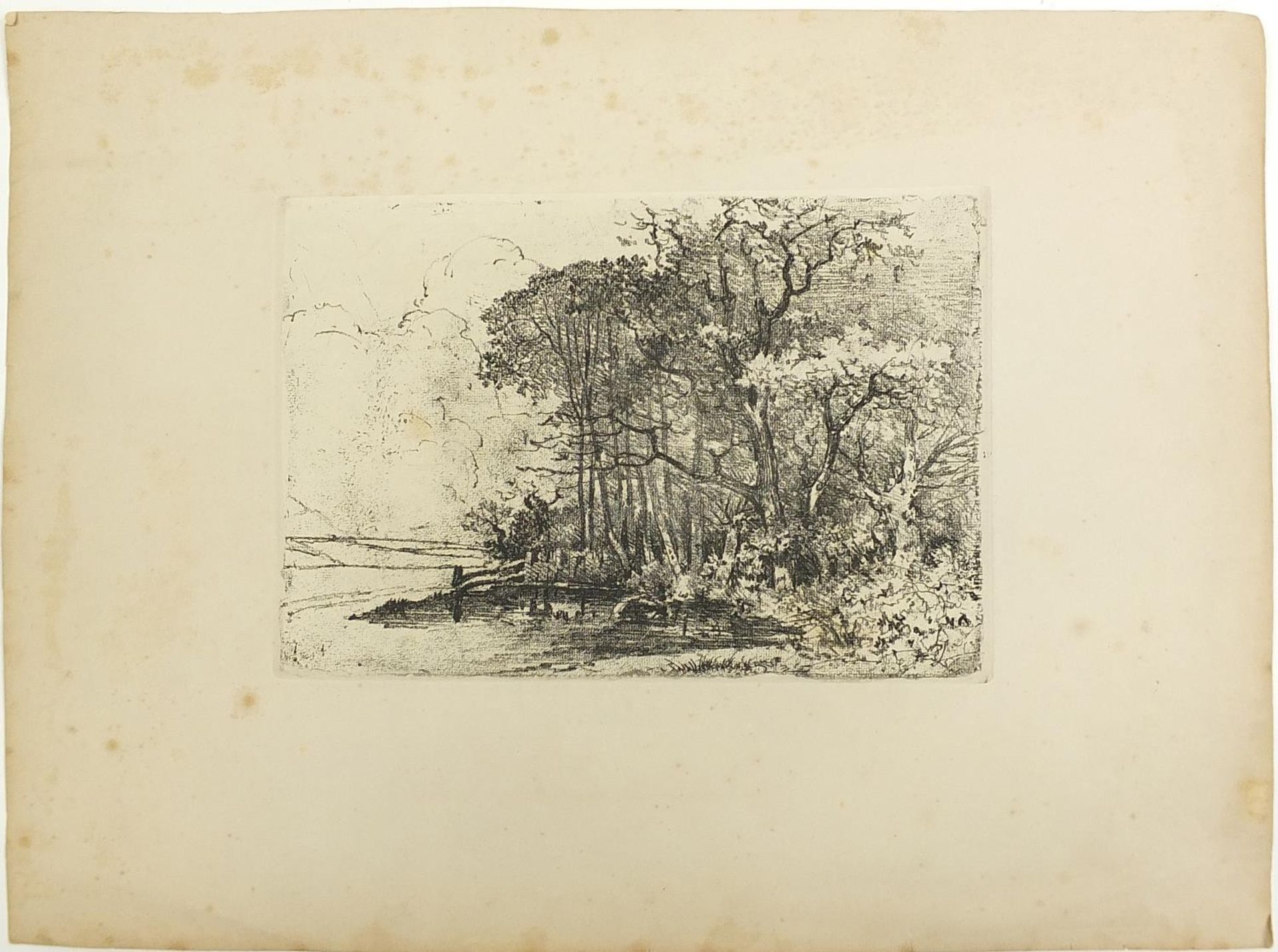 Wooded landscapes and cottage, three antique etchings including one in the manner of Thomas - Image 9 of 13