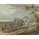 Attributed to Paul Sandby - Figures with fallen horse and cart, 18th century watercolour,