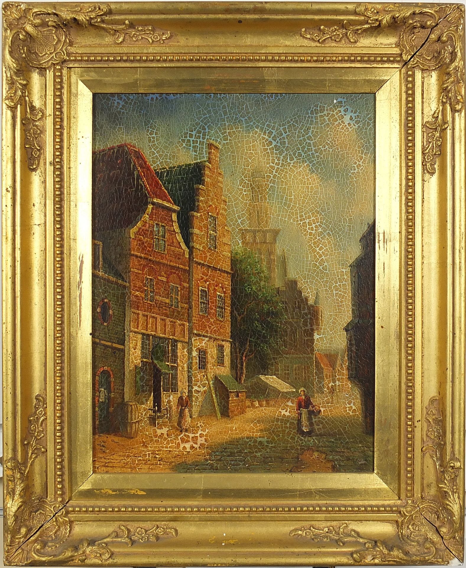 Continental street scene with figures, mounted and framed, 39.5cm x 29.5cm excluding the mount and - Image 2 of 3