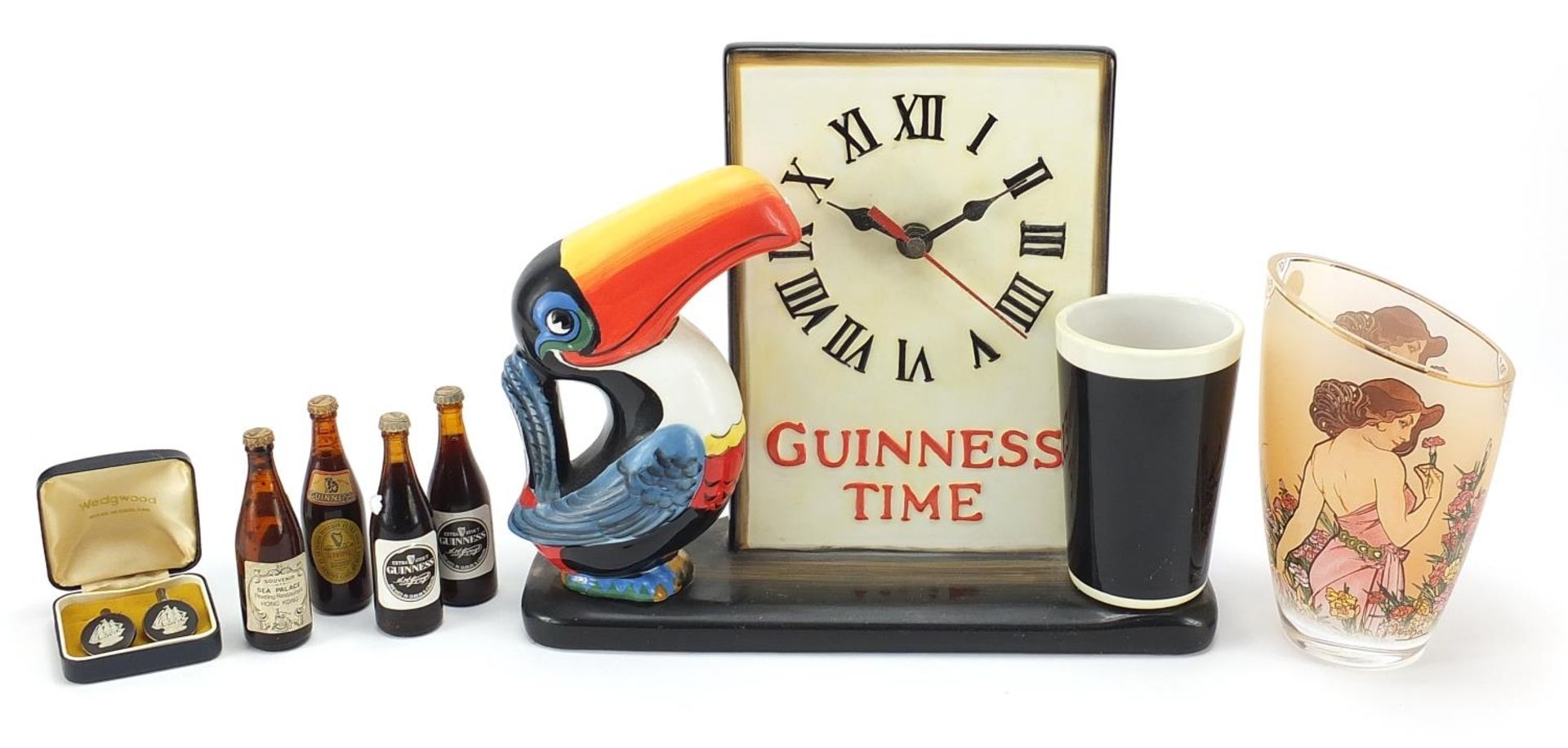 Sundry items comprising Guinness toucan advertising clock, Goebel glass vase and a pair of silver - Image 2 of 6