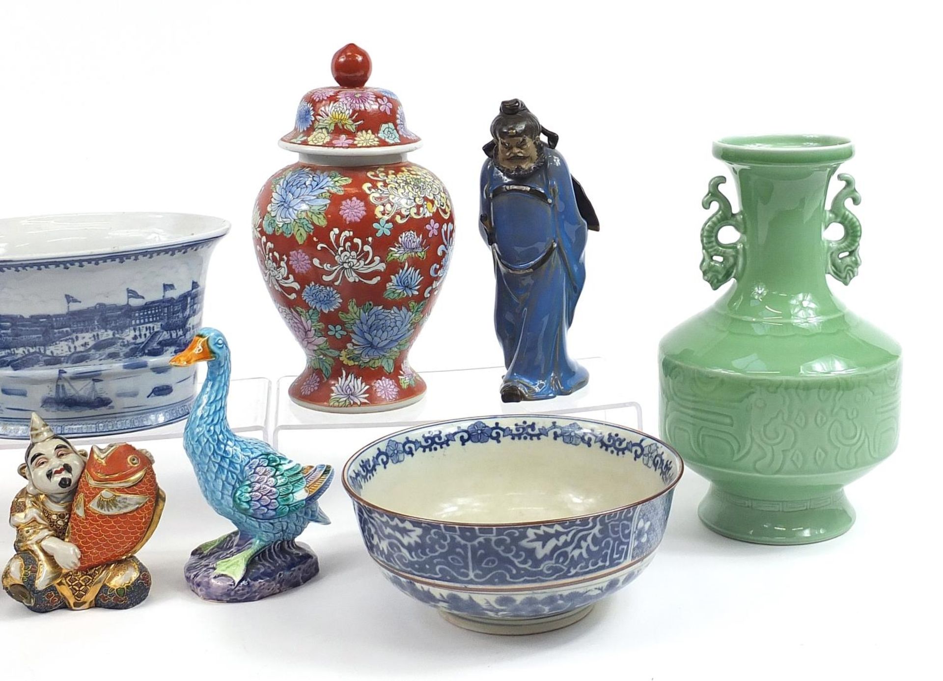 Chinese and Japanese ceramics including a pair of ducks, celadon glazed vase and baluster vase - Image 3 of 3