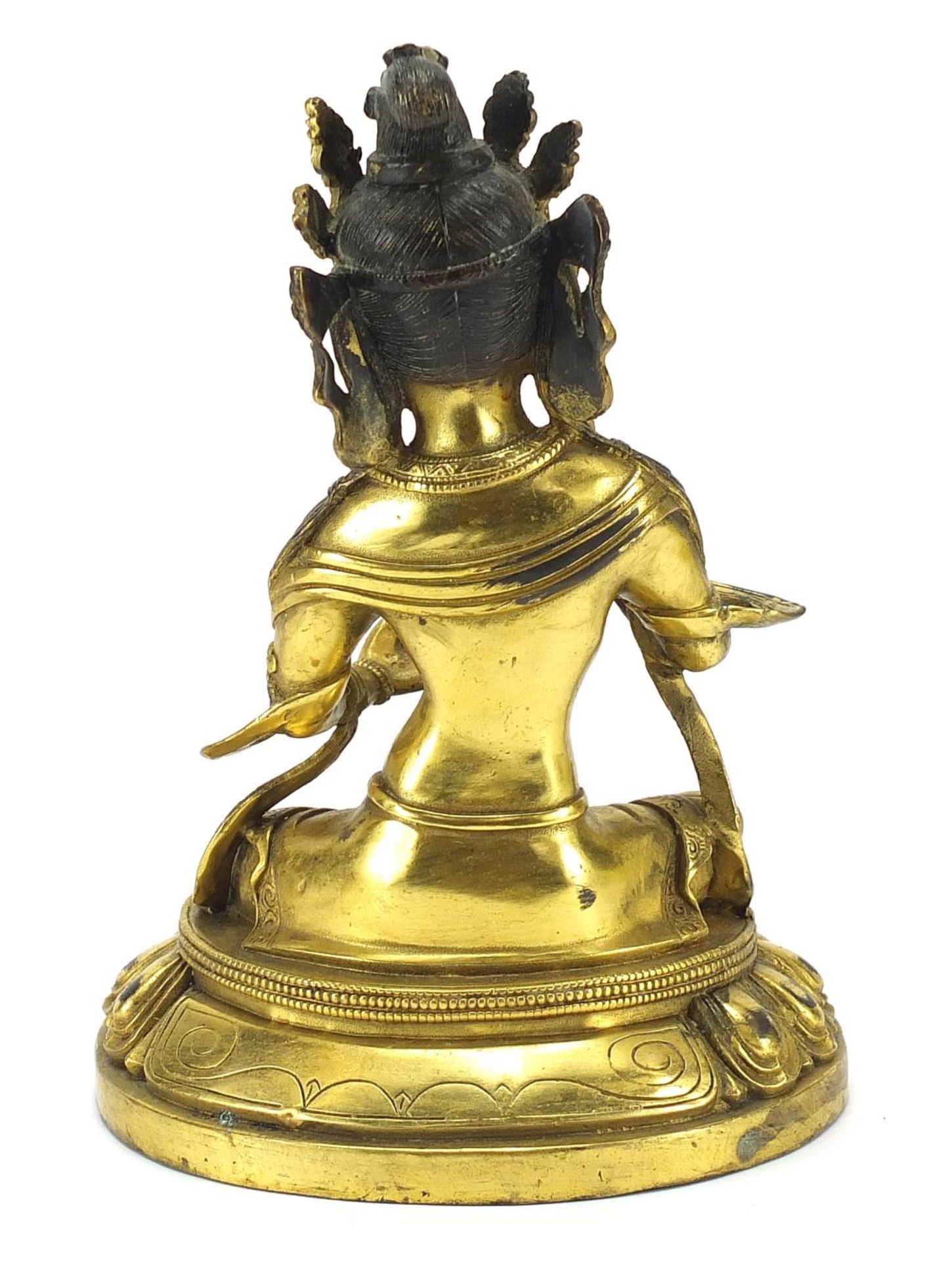 Chino Tibetan gilt bronze figure of seated Buddha, 20cm high - Image 3 of 5