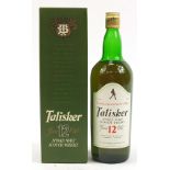 Bottle of Talisker Single Malt Scotch whiskey aged 12 years with box