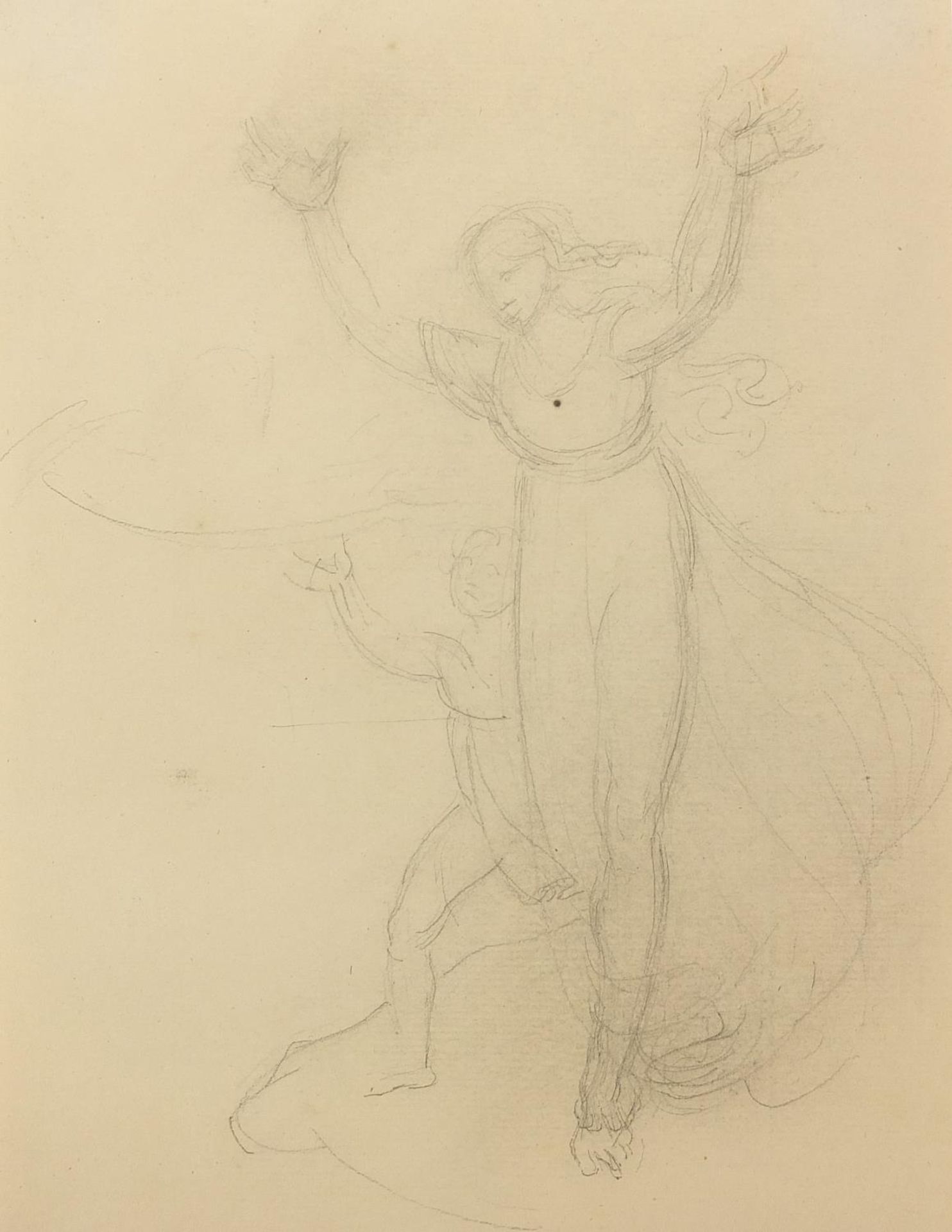 Manner of William Blake - Study of two figures, pencil on paper, inscribed verso, unframed, 27cm x