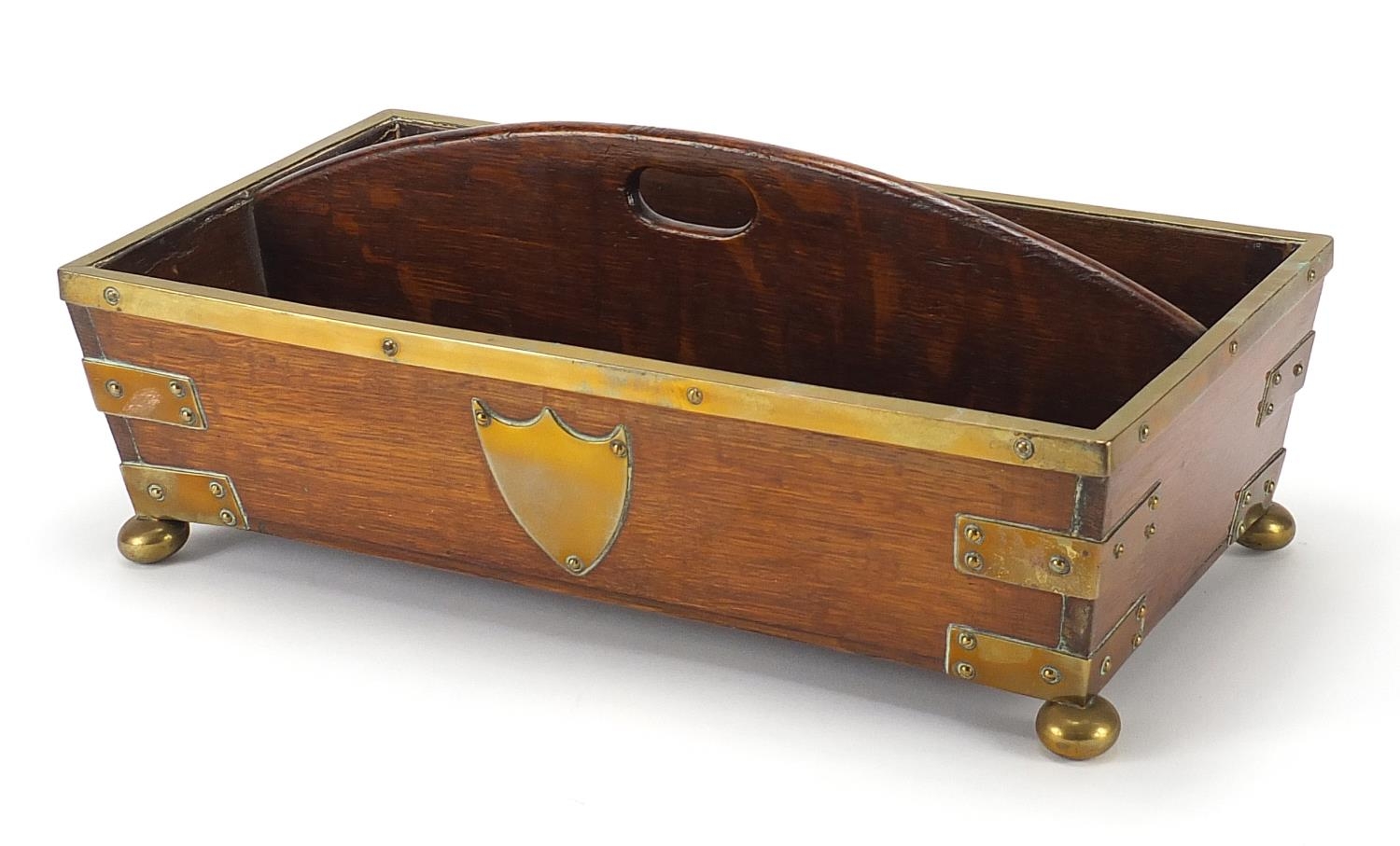 Early 19th century oak cutlery box with brass mounts, 37cm wide - Image 2 of 3