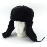 Russian USSR military interest black fur hat, size L