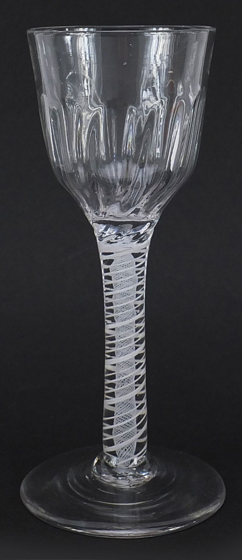 18th century wine glass with multiple opaque twist stem and writhen bowl, 14cm high - Bild 2 aus 3