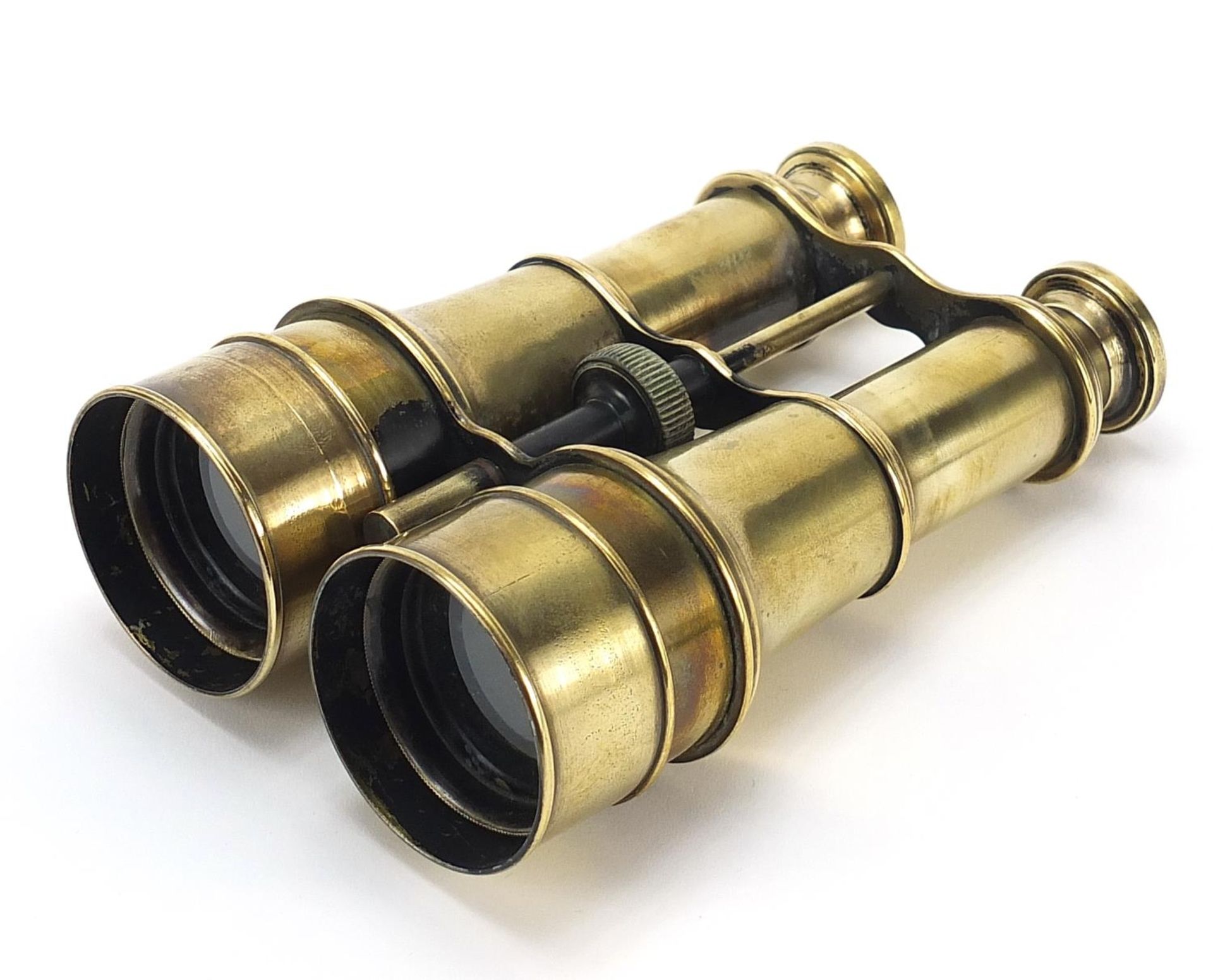 Pair of Naval interest brass binoculars, 12cm high
