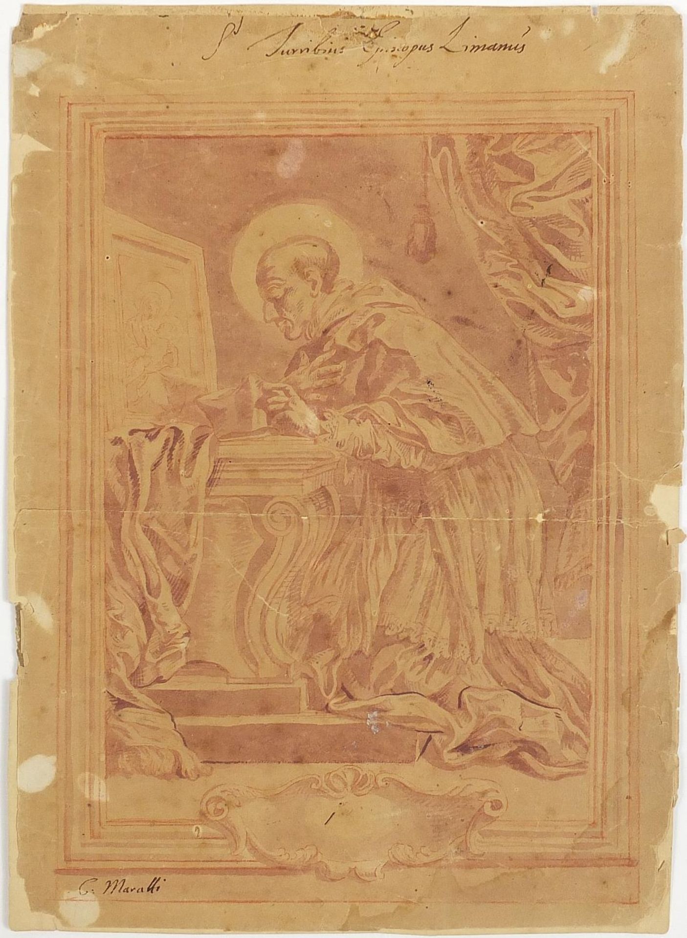Carlo Maratti - St Turibius of Mogrovejo, 17th/18th century Italian Old Master sanguine - Image 2 of 5