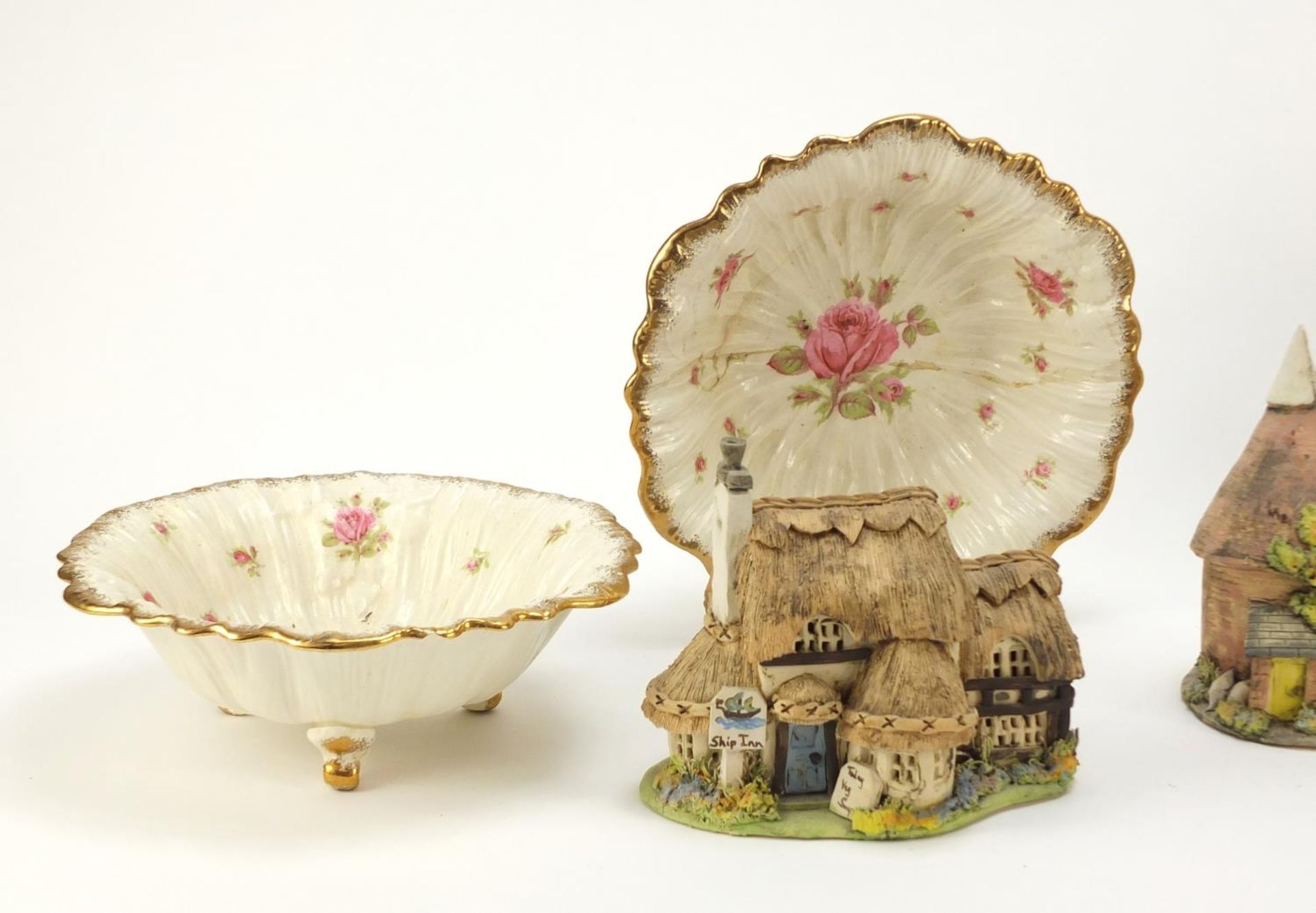 Six model cottages including David Winter together with pair of Ducal ware pottery bowls and a - Image 2 of 7
