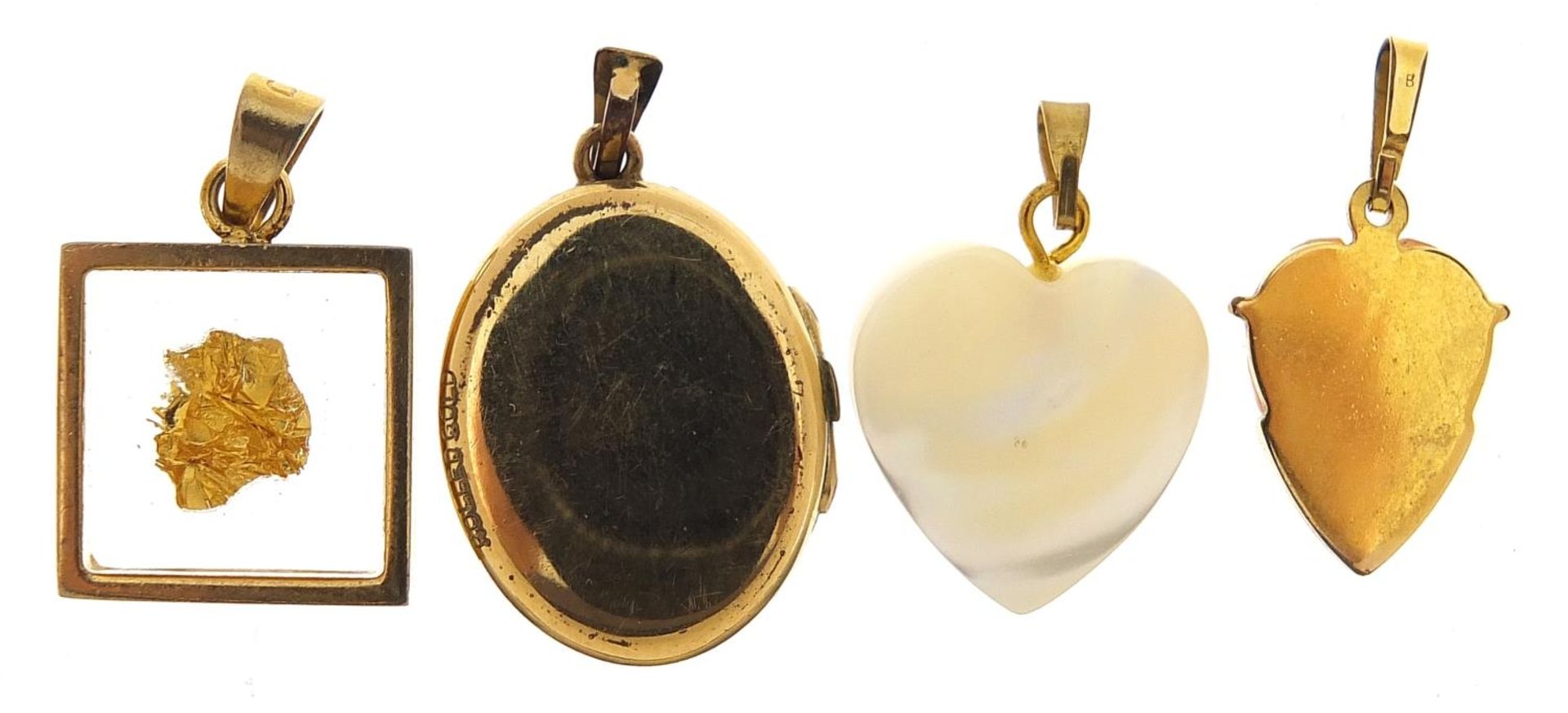 Three gold coloured pendants and a rolled gold locket including a cameo, the largest 2.8cm high, - Image 4 of 5