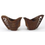 Pair of Scandinavian carved hardwood cups, the largest approximately 15.5cm