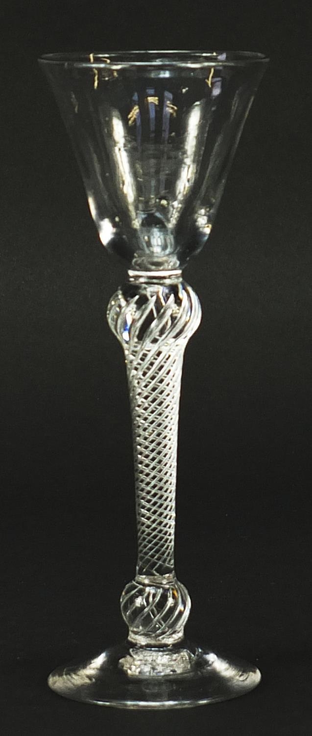 18th century wine glass with double knopped air twist stem, 16cm high - Image 2 of 3