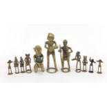 Group of African Benin style bronzed tribesmen, the largest 20.5cm high