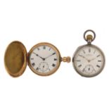 Gentlemen's silver Waltham open face pocket watch and a gold plated full hunter pocket watch, the