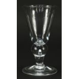 Early 18th century wine glass with folded foot and knopped stem, 12.5cm high