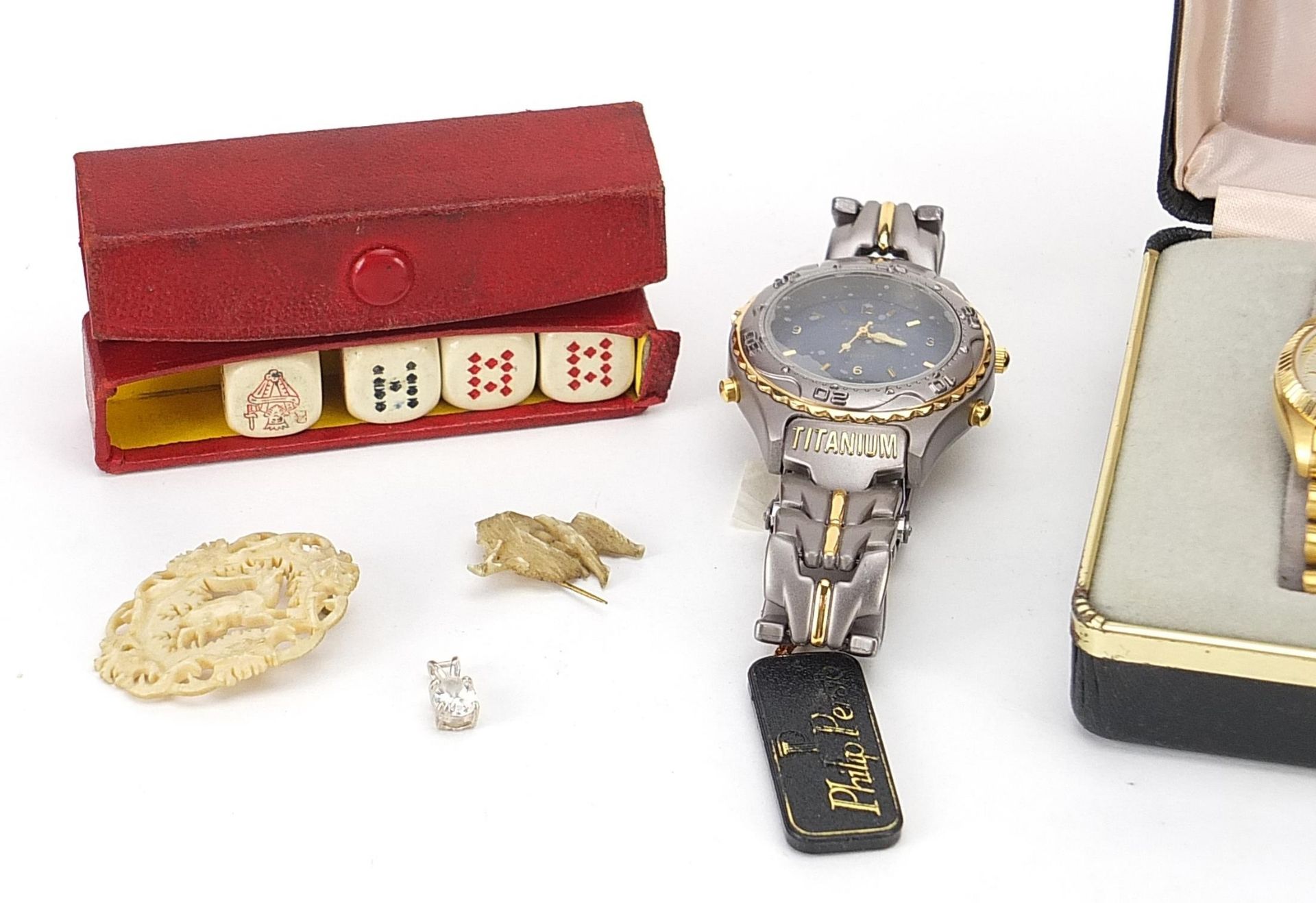 Sundry items including three wristwatches, circular porcelain panel of Madonna and child and a - Image 2 of 3