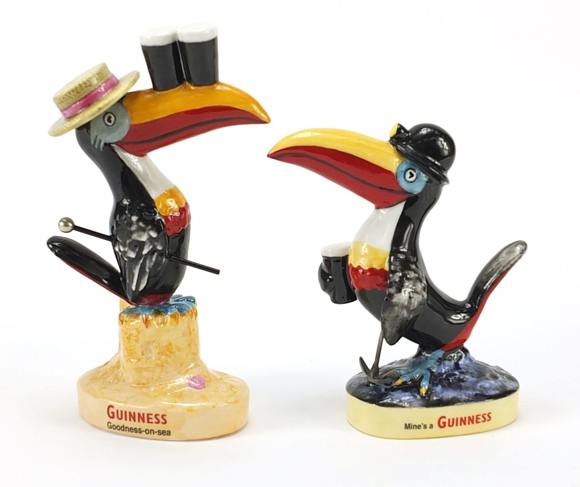 Two Royal Doulton toucans advertising Guinness comprising Miner Toucan 827/2000 and Seaside Toucan