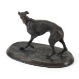 Patinated bronze greyhound, 20cm wide