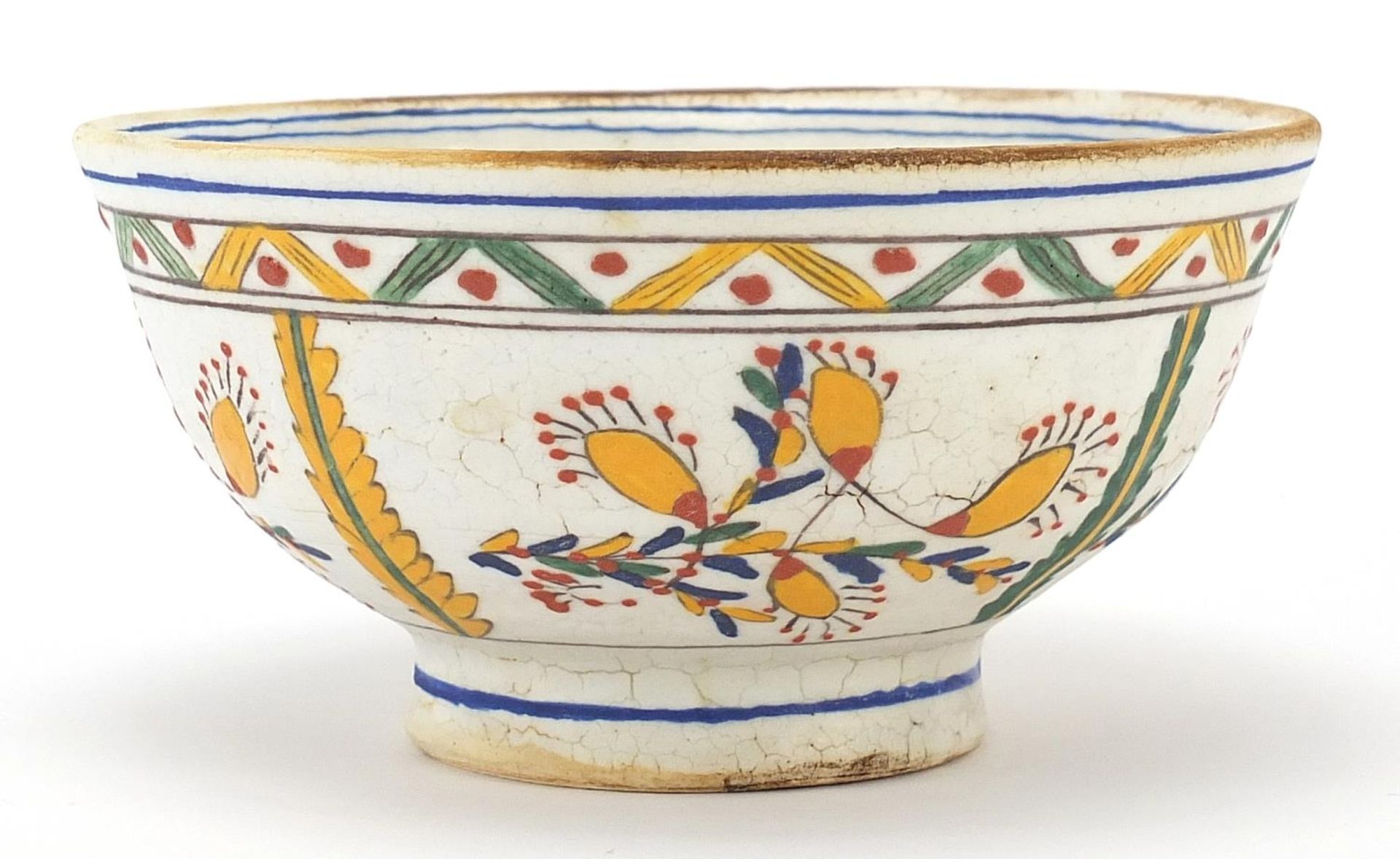 Turkish Kutahya pottery bowl hand painted with flowers, 15cm in diameter - Image 2 of 4
