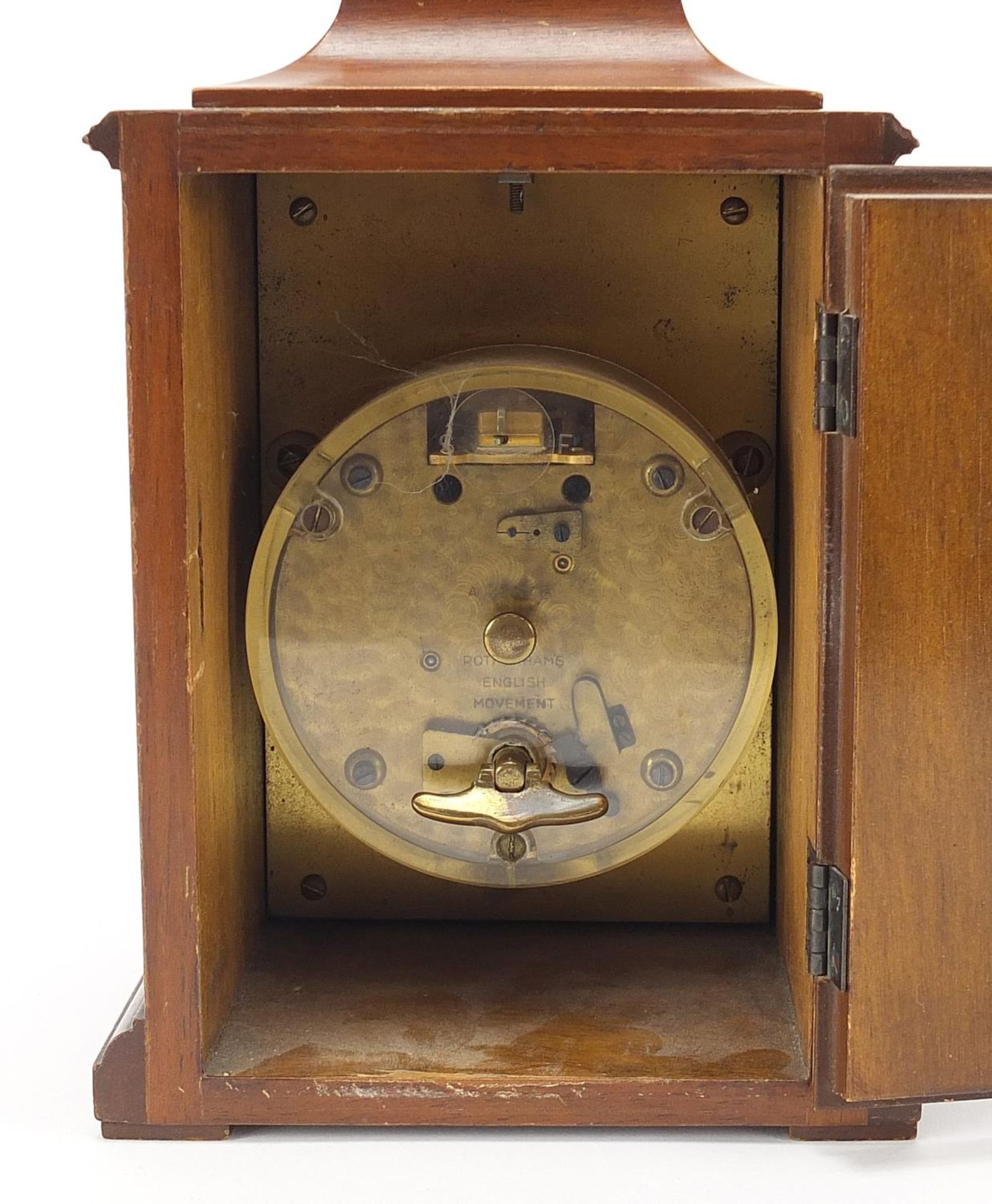 Tempus Fugit mahogany cased mantle clock inscribed J N Reynolds 25 years, 23cm high - Bild 5 aus 5